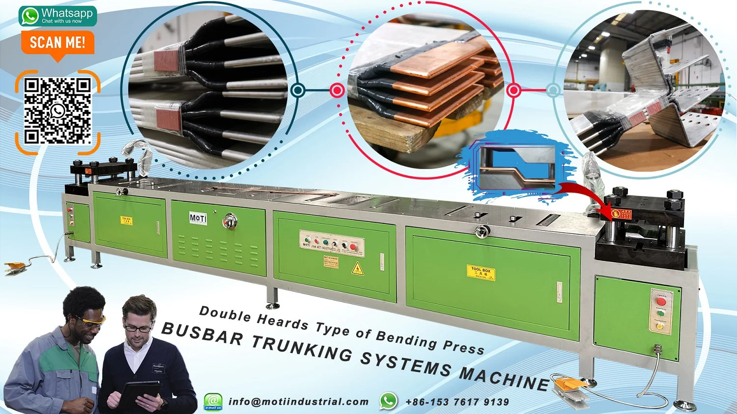 MOTI-600B double-head bending press and busbar trunking examples.