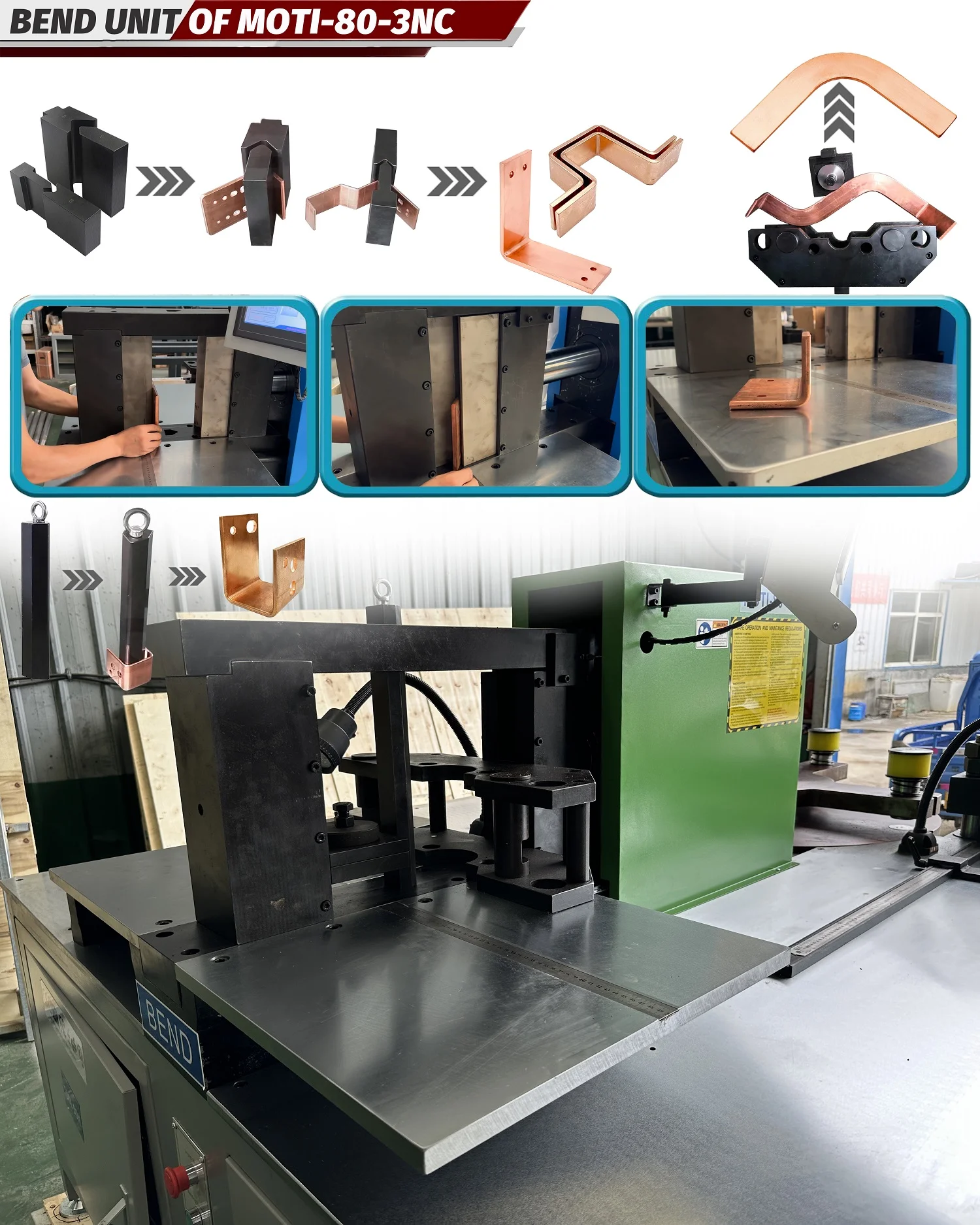 MOTI-80-3NC bending table and formed busbar examples.