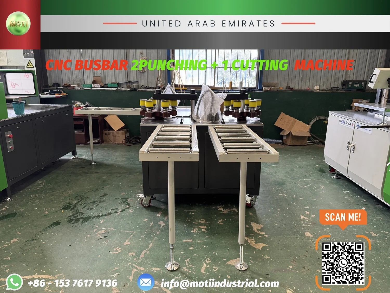 Twin punching stations and roller supports on the UAE custom machine.